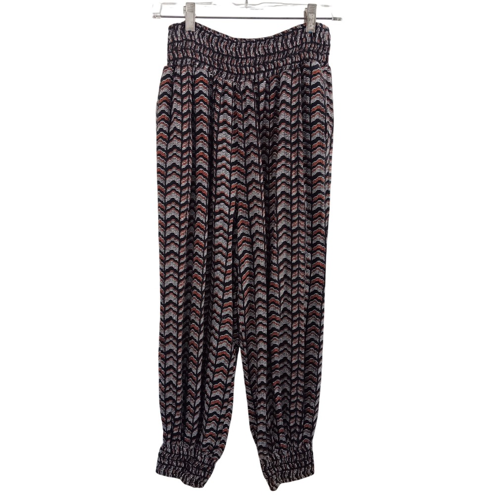 Anthropologie Harem Pants Womens Small Black Orange Excellent Chevron Viscose